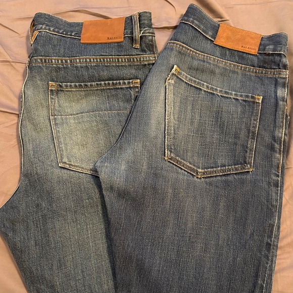 Two Pairs of Raleigh Denim Jeans 32x34 and 32x31 White Oak Cone Very Good Used